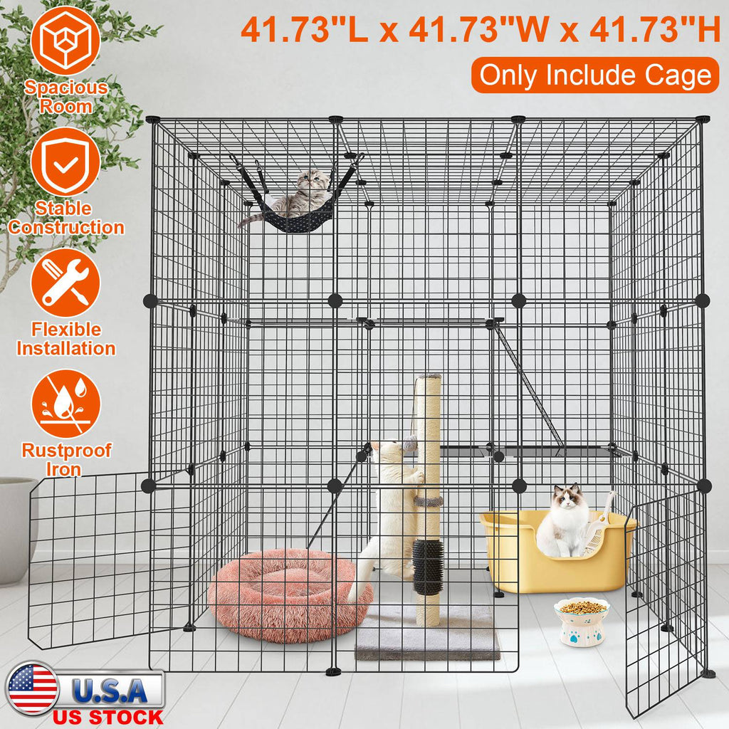 3 Tier Large Cat Cage Enclosure Indoor Cat Playpen Iron Construction Cat House Detachable Cat Crate With 2 Ladders Doors For 1-4 Cats 41.73ÓL x 41.73Ó