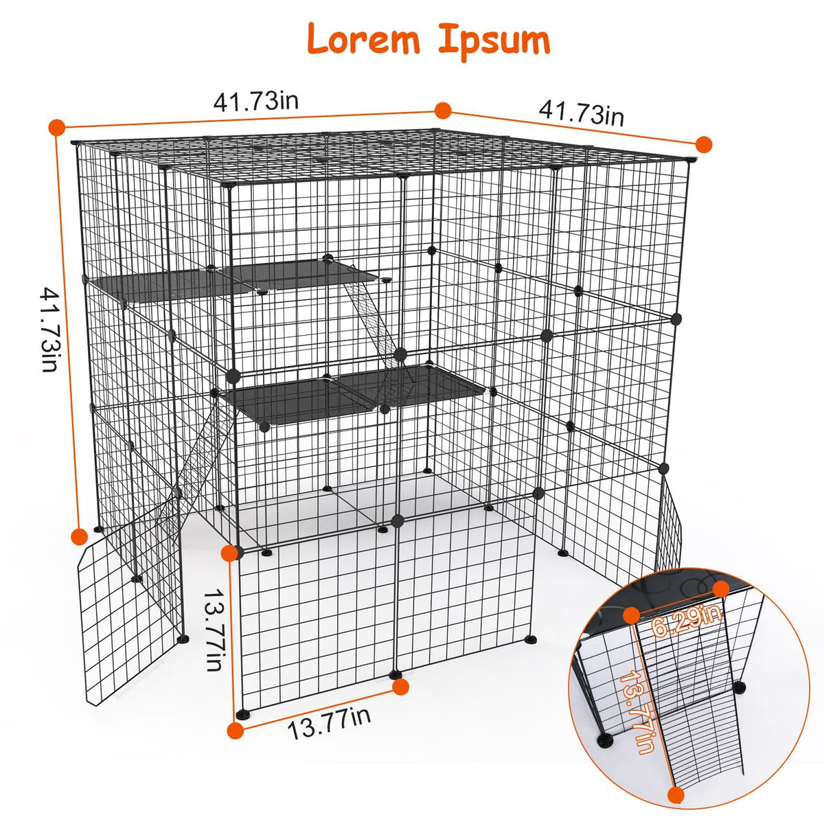 3 Tier Large Cat Cage Enclosure Indoor Cat Playpen Iron Construction Cat House Detachable Cat Crate With 2 Ladders Doors For 1-4 Cats 41.73ÓL x 41.73Ó