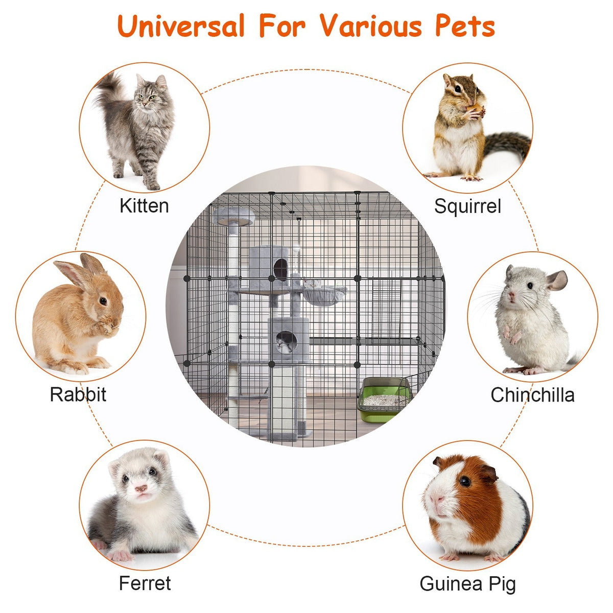 3 Tier Large Cat Cage Enclosure Indoor Cat Playpen Iron Construction Cat House Detachable Cat Crate With 2 Ladders Doors For 1-4 Cats 41.73ÓL x 41.73Ó