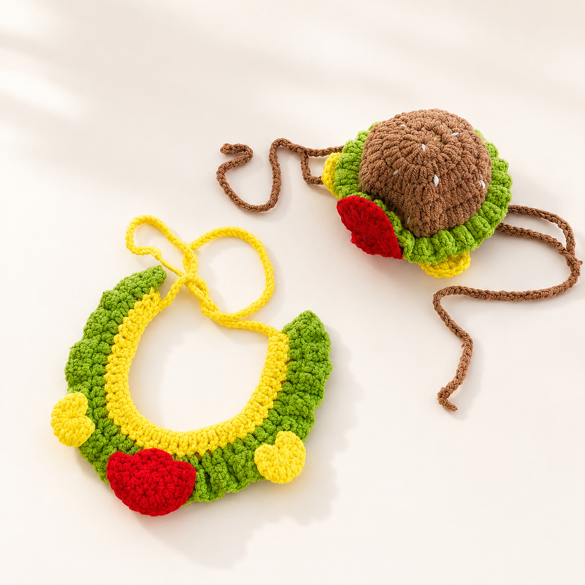 Crochet Strawberry Burger Pet Hat and Bib Set