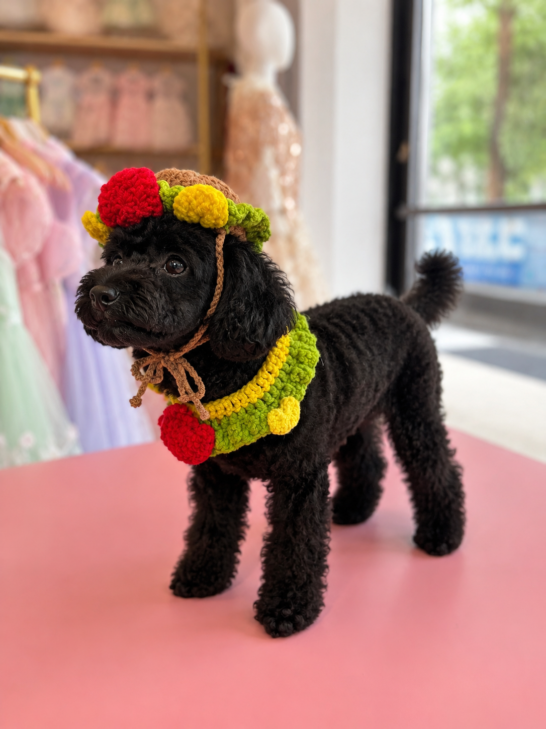 Crochet Strawberry Burger Pet Hat and Bib Set