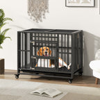 Foldable Heavy-Duty Metal Dog Cage Chew-proof Dog Crate with Lockable Universal Wheels