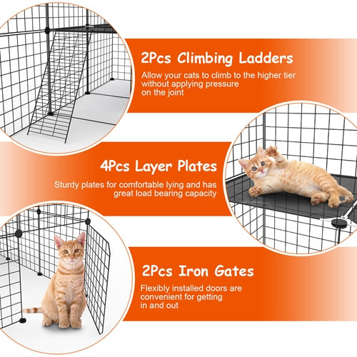 3 Tier Large Cat Cage Enclosure Indoor Cat Playpen Iron Construction Cat House Detachable Cat Crate With 2 Ladders Doors For 1-4 Cats 41.73ÓL x 41.73Ó